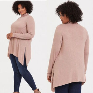 Super Soft  Plush Turtleneck Sharkbite Hem Tunic Sweatshirt